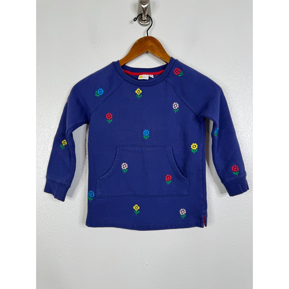 Boden Kids Blue Floral Embroidered Kangaroo Pocket Sweatshirt G3429 5-6Y 116cm
